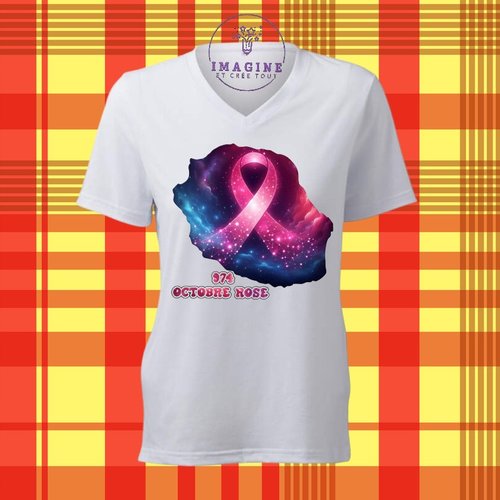 T-shirt personnalisé pour femme - col v - sublimation - octobre rose - espoir - hope - la réunion - 974 - paille en queue