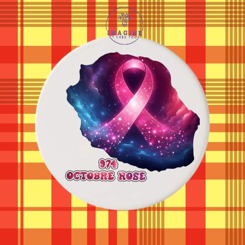 Sous verre en céramique - sublimation - octobre rose - la réunion - 974 - paille en queue - nœud rose - carte - espoir