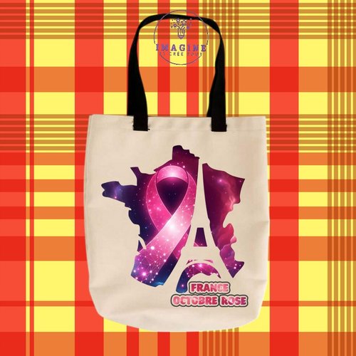 Tote bag taille m - sublimation - espoirs - octobre rose - france - trocadéro - tour eiffel - paris - notre dame de paris - hope