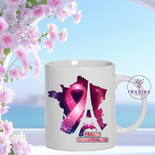 Mug - tasse - sublimation - espoirs - octobre rose - france - tour eiffel - paris - notre dame de paris - trocadéro - hope
