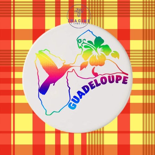 Sous verre en céramique - sublimation - guadeloupe - 971 - colibri - hibiscus - karukera - arc en ciel - carte - tropique