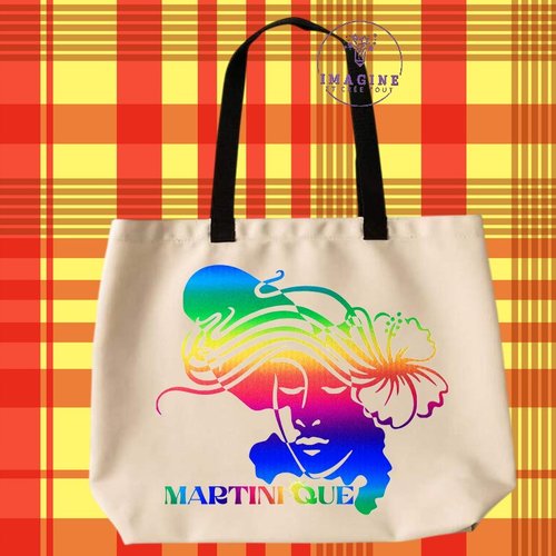 Tote bag taille l - sublimation - carte - martinique - 972 - madinina - fort de france - montagne pelé - soleil - silhouette