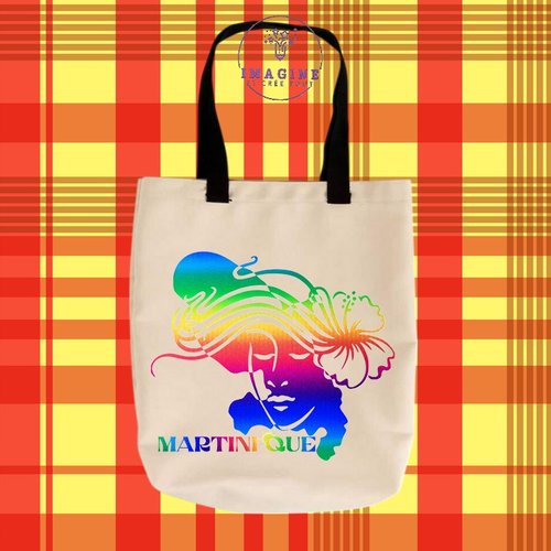 Tote bag taille m - sublimation - carte - martinique - 972 - madinina - fort de france - montagne pelé - soleil - silhouette