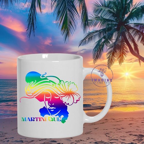 Mug - tasse - sublimation - carte - martinique - 972 - madinina - montagne pelé - soleil - silhouette - fort de france
