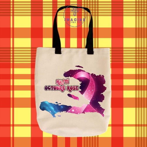 Tote bag taille m - sublimation - carte haïti - port au prince - octobre rose - espoir - prévention - hope