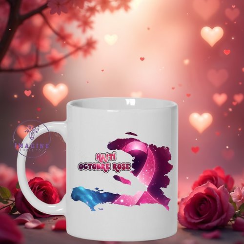 Mug - tasse - sublimation - carte haïti - port au prince - octobre rose - espoir - prévention - hope