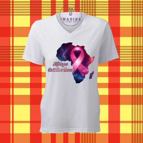 T-shirt personnalisé pour femme - col v - sublimation - carte afrique - continent - octobre rose - espoir - prévention