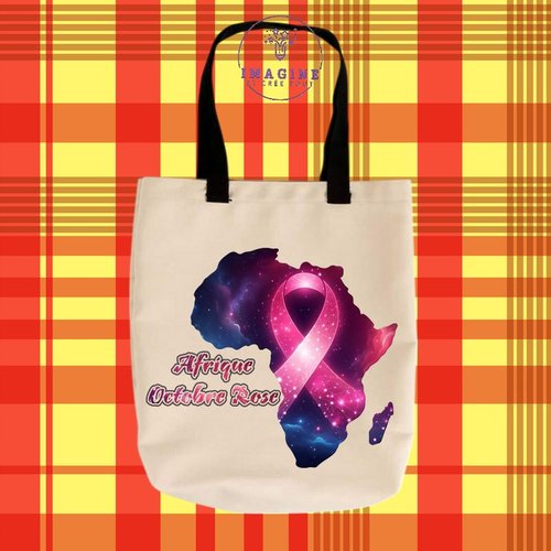 Tote bag taille m - sublimation - carte afrique - continent - octobre rose - espoir - prévention - hope