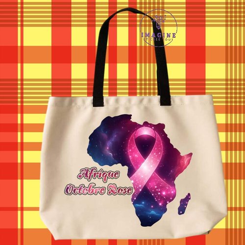 Tote bag taille l - sublimation - carte afrique - continent - octobre rose - espoir - prévention - hope