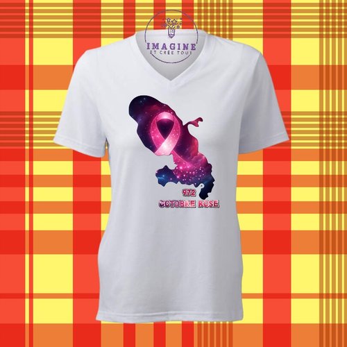 T-shirt personnalisé pour femme - col v - sublimation - octobre rose - 972 - martinique - survivre - fort de france - hope