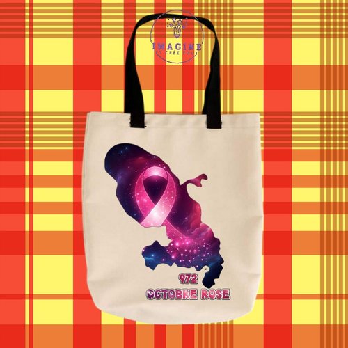 Tote bag taille m - sublimation - octobre rose - 972 - martinique - survivre - fort de france - hope - espoir - prévention