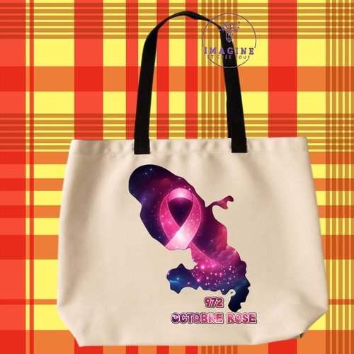Tote bag taille l - sublimation - octobre rose - 972 - martinique - survivre - fort de france - hope - espoir - prévention