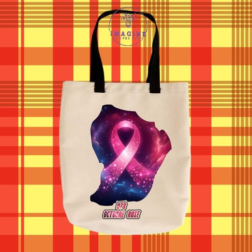 Tote bag taille m - sublimation - octobre rose - carte guyane - solidarité - survivre - espoir - 973 - hope - noeud rose