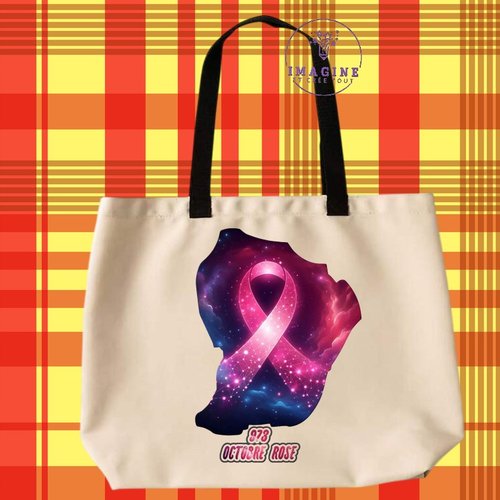 Tote bag taille l - sublimation - octobre rose - carte guyane - solidarité - survivre - espoir - 973 - hope - noeud rose