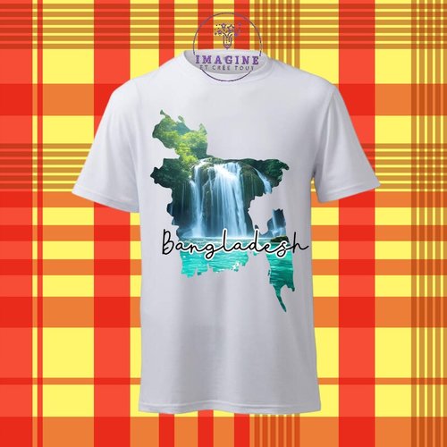 T-shirt personnalisé pour homme - ras du cou - sublimation - bangladesh - cascade de madhabkund - carte