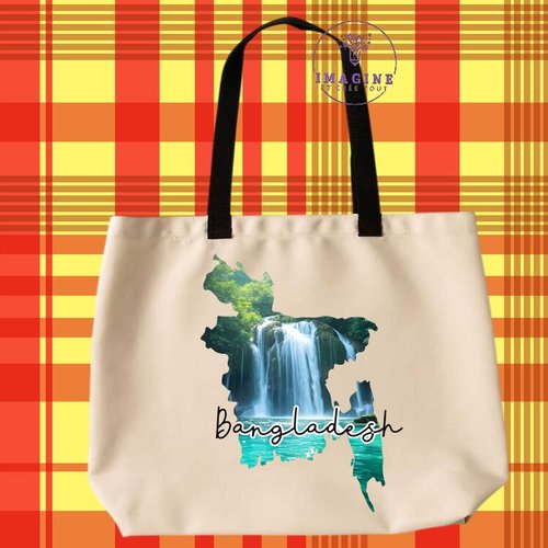 Tote bag taille l - sublimation -  bangladesh - cascade de madhabkund - carte - pont de bangabandhu