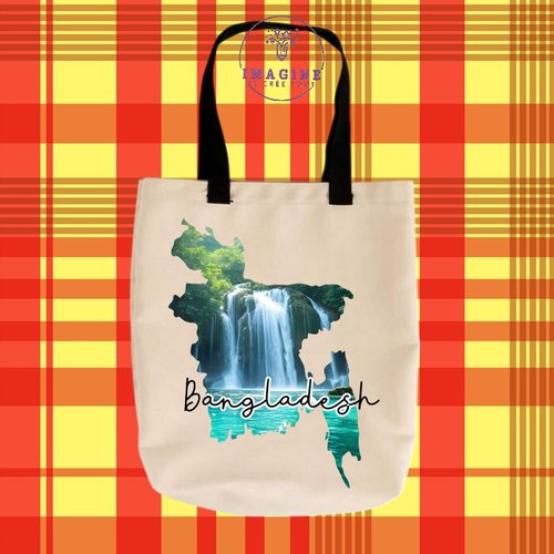 Tote bag taille m - sublimation - bangladesh - cascade de madhabkund - carte - pont de bangabandhu