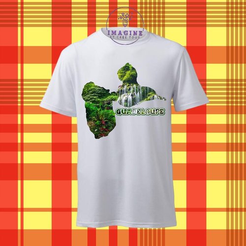 T-shirt personnalisé pour homme - ras du cou - sublimation - paysage guadeloupe - cascade - 971 - forêt - carte