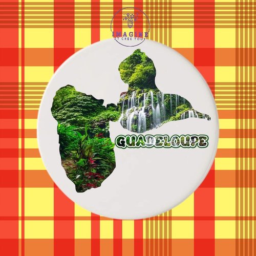 Sous verre en céramique - sublimation - paysage guadeloupe - cascade - 971 - forêt - carte - karukera - tropique - soleil
