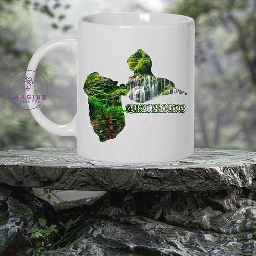 Mug - tasse - sublimation - paysage guadeloupe - cascade - 971 - forêt - carte - karukera - tropique - soleil - île