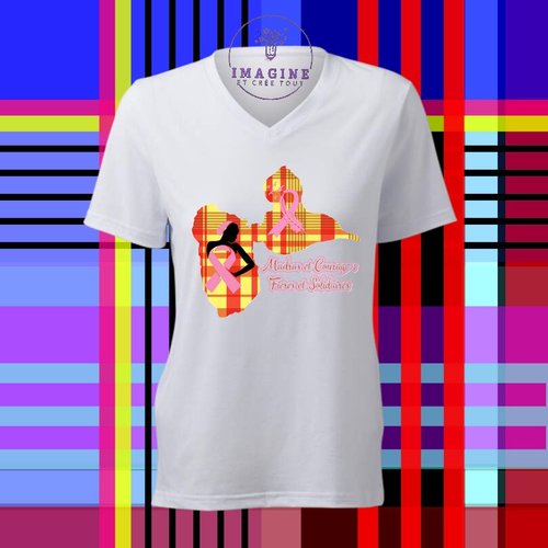 T-shirt personnalisé pour femme - col v - sublimation - octobre rose - femme - nœud - espoir - hope - prévention - 971