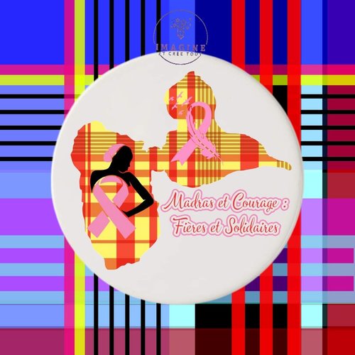 Sous verre en céramique - sublimation - octobre rose - madras - femme - espoir - prévention - guadeloupe - 971