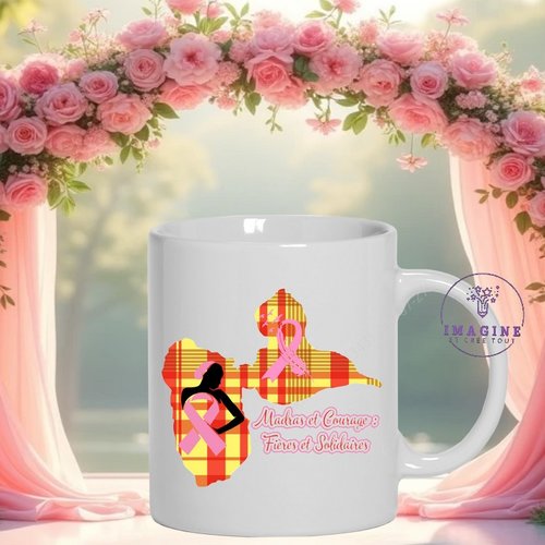 Mug - tasse - sublimation - karukera - guadeloupe - 971 - octobre rose - femme - nœud - espoir - hope - tropique - île