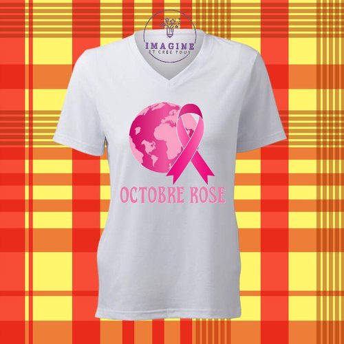 T-shirt personnalisé pour femme - col v - sublimation - octobre rose - femme - nœud - espoir - hope - prévention - 971