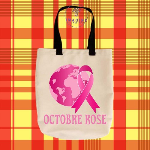 Tote bag taille m - sublimation - karukera - guadeloupe - 971 - octobre rose - femme - nœud - espoir - hope - tropique