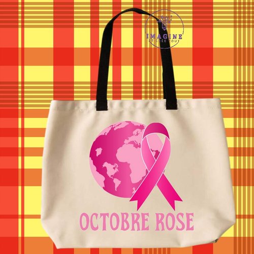 Tote bag taille l - sublimation - karukera - guadeloupe - 971 - octobre rose - femme - nœud - espoir - hope - tropique