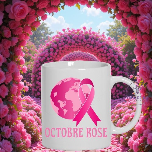 Mug - tasse - sublimation - karukera - guadeloupe - 971 - octobre rose - femme - nœud - espoir - hope - tropique - île
