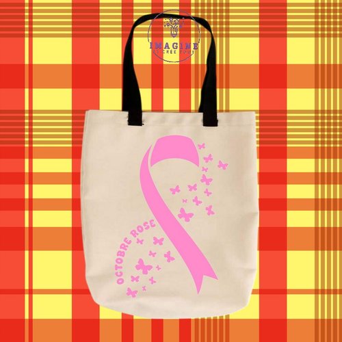 Tote bag taille m - sublimation - femme - octobre rose - papillons - prévention - dépistage - espoir - hope - nœud rose