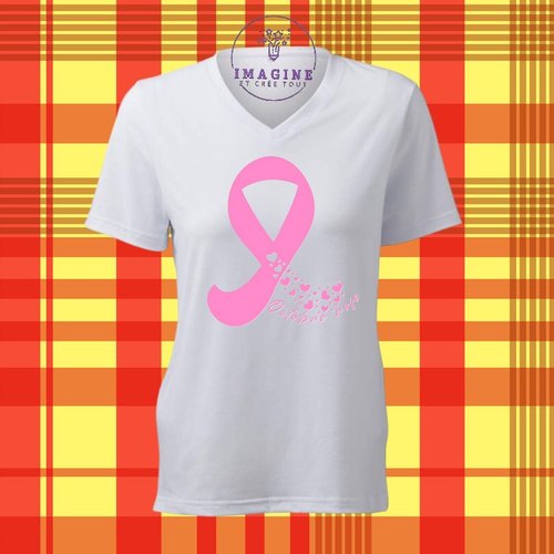 T-shirt personnalisé pour femme - col v - sublimation - femme - octobre rose - papillons - prévention - dépistage - espoir