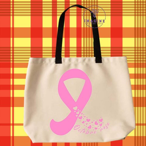 Tote bag taille l - sublimation - femme - octobre rose - papillons - prévention - dépistage - espoir - hope - nœud rose
