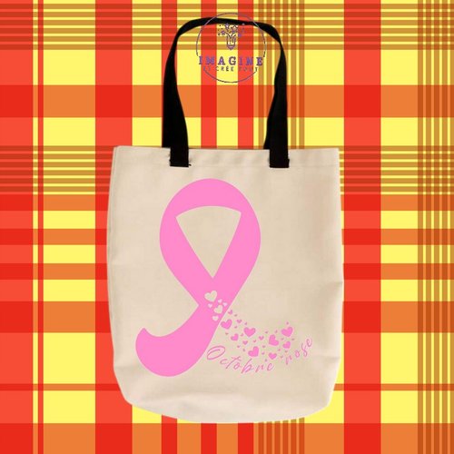 Tote bag taille m - sublimation - femme - octobre rose - papillons - prévention - dépistage - espoir - hope - nœud rose