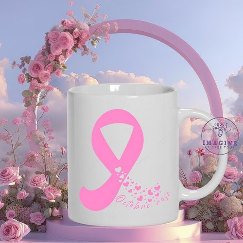 Mug - tasse - sublimation - femme - octobre rose - papillons - prévention - dépistage - espoir - hope - nœud rose