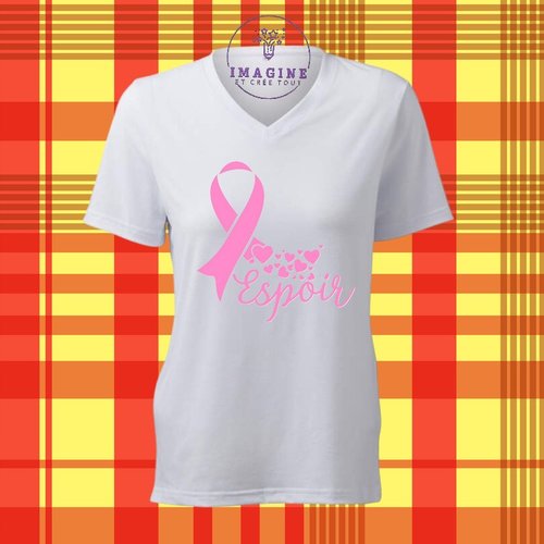 T-shirt personnalisé pour femme - col v - sublimation - femme - octobre rose - papillons - prévention - dépistage - espoir