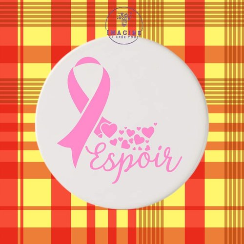 Sous verre en céramique - sublimation - femme - octobre rose - papillons - prévention - dépistage - espoir - hope