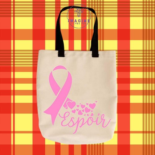 Tote bag taille m - sublimation - femme - octobre rose - papillons - prévention - dépistage - espoir - hope - nœud rose