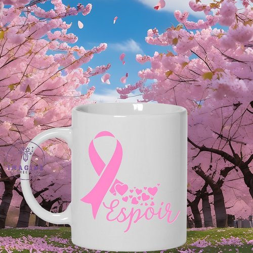 Mug - tasse - sublimation - femme - octobre rose - papillons - prévention - dépistage - espoir - hope - nœud rose