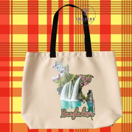 Tote bag taille l - sublimation -  bangladesh - cascade de madhabkund - carte - pont de bangabandhu
