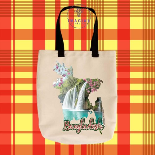 Tote bag taille m - sublimation - bangladesh - cascade de madhabkund - carte - pont de bangabandhu