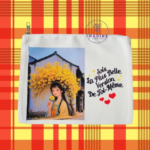 Trousse - maquillage - sublimation - ink - infusible - personnalisation - tête fleurie - fleurs jaunes