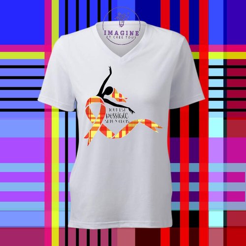 T-shirt personnalisé pour femme - col v - sublimation - danseuse - octobre - rose - tout est possible si tu y crois