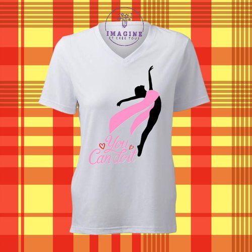T-shirt personnalisé pour femme - col v - sublimation - danseuse - octobre - rose - you can do it - femme - prévention