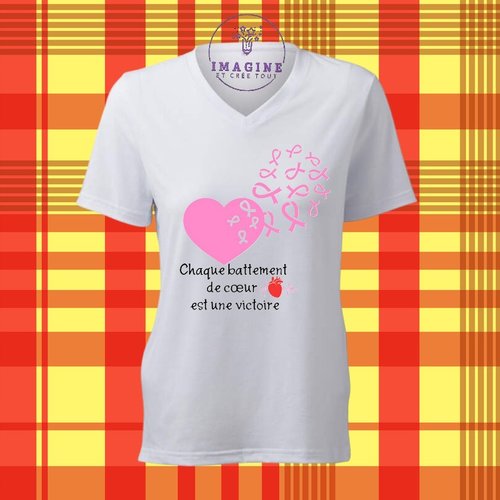 T-shirt personnalisé pour femme - col v - sublimation - octobre - rose - chaque battement de cœur est une victoire
