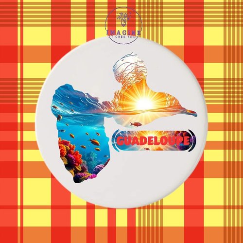 Sous verre en céramique - sublimation - carte - guadeloupe - karukera - fond marin - corail - île aux belles eaux
