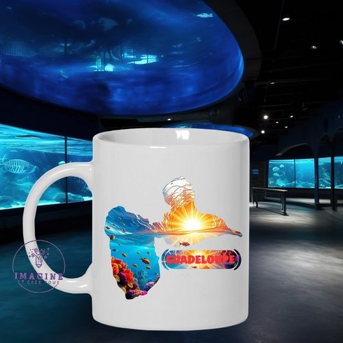 Mug - tasse - sublimation - carte - guadeloupe - karukera - fond marin - corail - 971 - île aux papillons - tropique