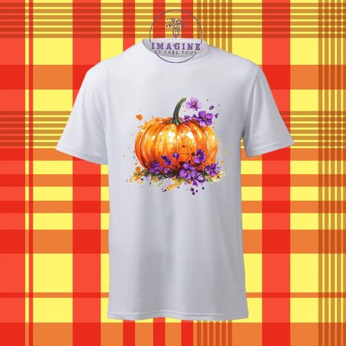 T-shirt personnalisé pour homme - ras du cou - sublimation - octobre - halloween - fantôme - citrouille - bonbons