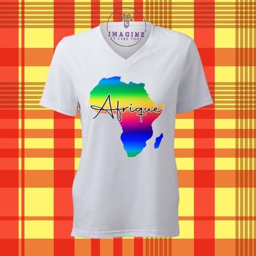 T-shirt personnalisé pour femme - col v - sublimation - afrique - continent - arc en ciel - ethiopie - cameron - carte
